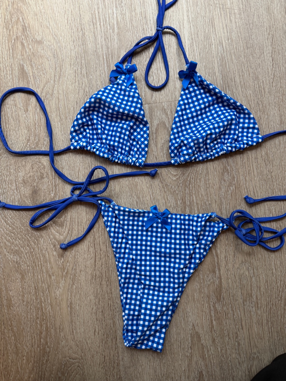 Blue Gingham Triangle Bikini Set